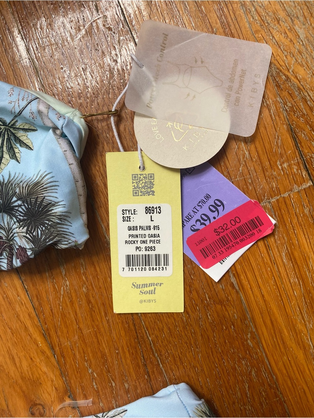 NWT Kibys Light Blue Palm Print Cutout One-Piece Swimsuit - Picture 4 of 8